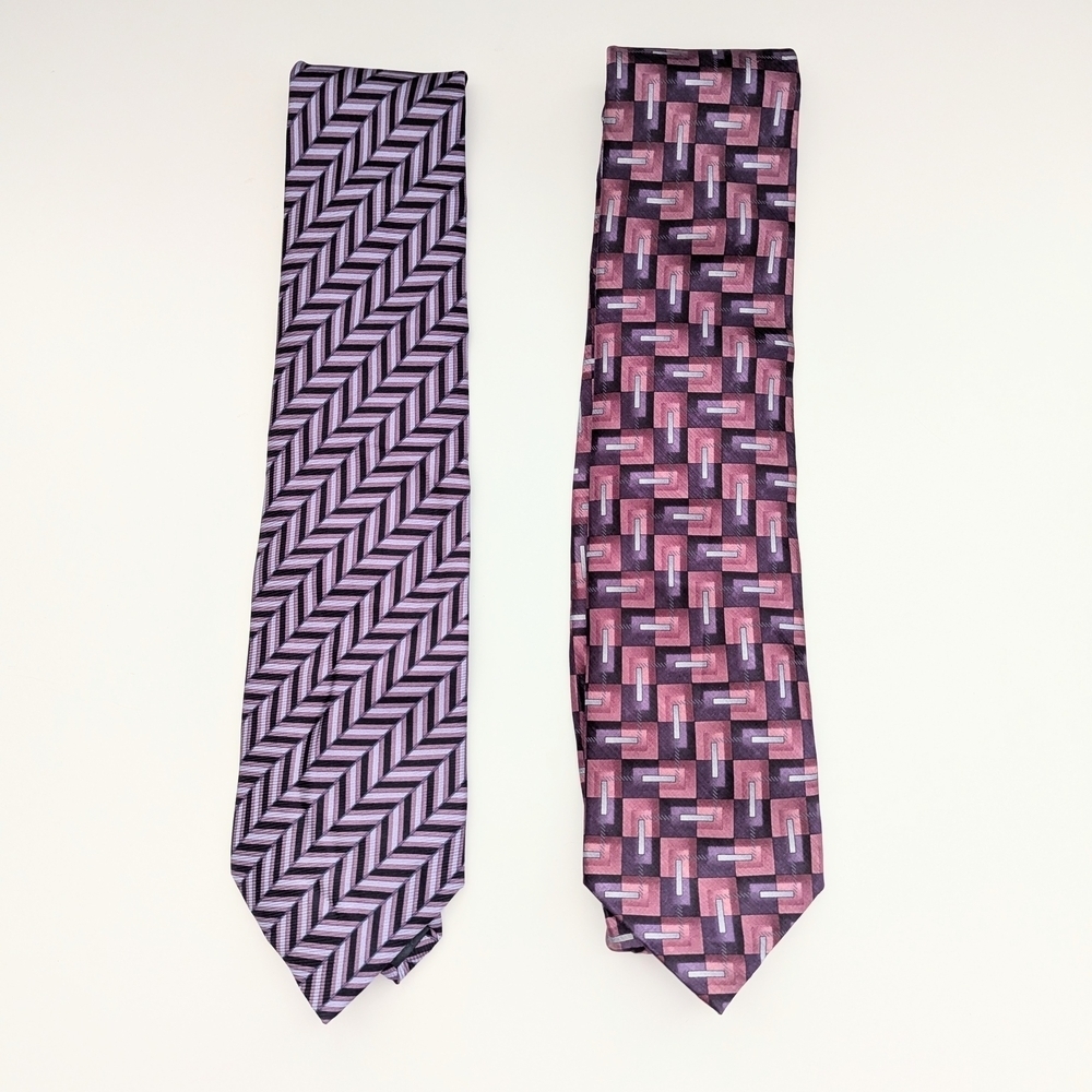 Bundle of 2 Men's Silk Ties - Geometric Designs In Purples and Pinks